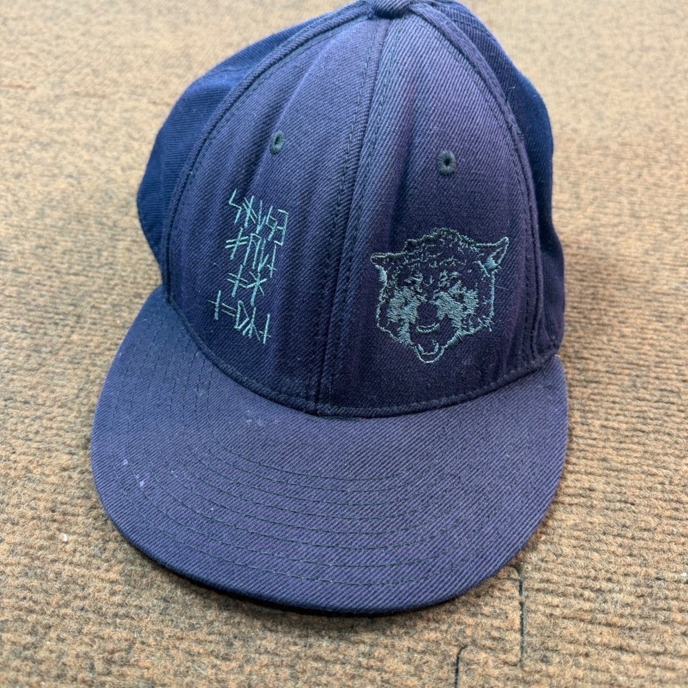 Fade Otto Snapback Hat Navy Blue Wolf Runes Embroidered Flat Brim Adjustable Cap